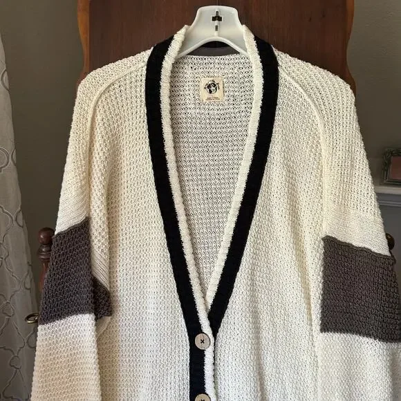 We The Free - Free People Chelsea Cardi - Cream Black Gray  - Size Large EUC - Picture 3 of 10